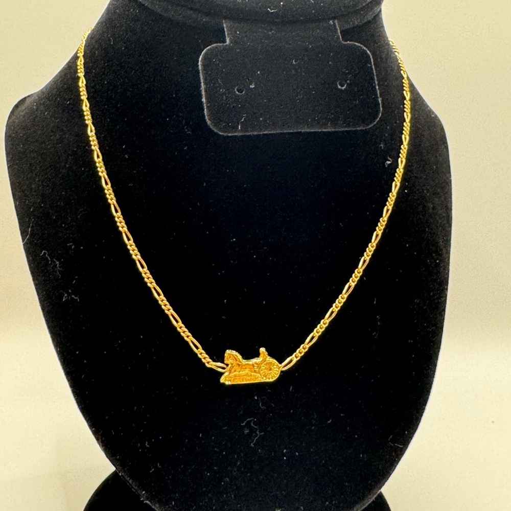 Celine -Vintage Long Gold Necklace with Carriage Pendant